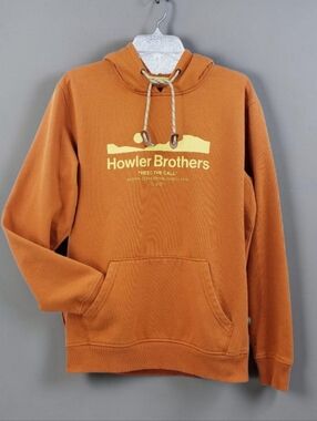 Howler Bros Hoodie Sweatshirt Men's M Burnt Orange Brand Spellout Outdoor Surf